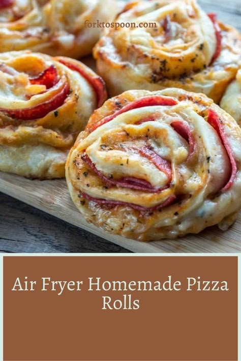 Air Fryer Homemade Pizza Rolls - Fork To Spoon Air Fryer Pizza Crescent Rolls, Homemade Pizza Rolls In Air Fryer, Creative Air Fryer Recipes, Air Fryer Pepperoni Rolls, Airfryer Pizza Rolls, Air Fry Pizza Rolls, Air Fryer Supper Ideas, Air Fryer Stromboli, Air Fryer Calzone