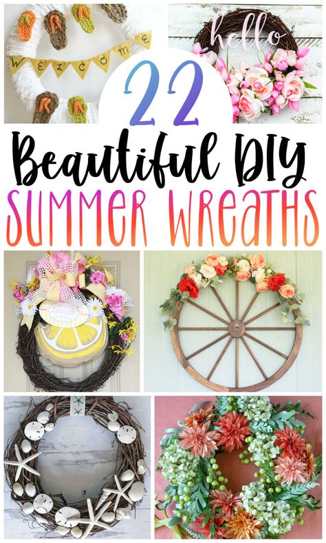 22 Beautiful DIY Summer Wreaths - Mom Does Reviews Diy Summer Wreaths, Diy Summer Wreath, Front Door Wreaths Diy, Succulent Wreath Diy, Paper Flower Wreaths, Rainbow Wreath, Felt Flower Wreaths, Summer Front Door Wreath, Felt Wreath