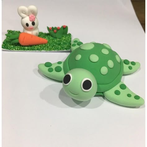 Plastercine Models, Cute Clay Animals Easy, Playdough Animals, Clay Figures Easy, Plasticine Figures, Playdough Ideas, Playdough Creations, Clay Turtle, Turtle Baby Shower