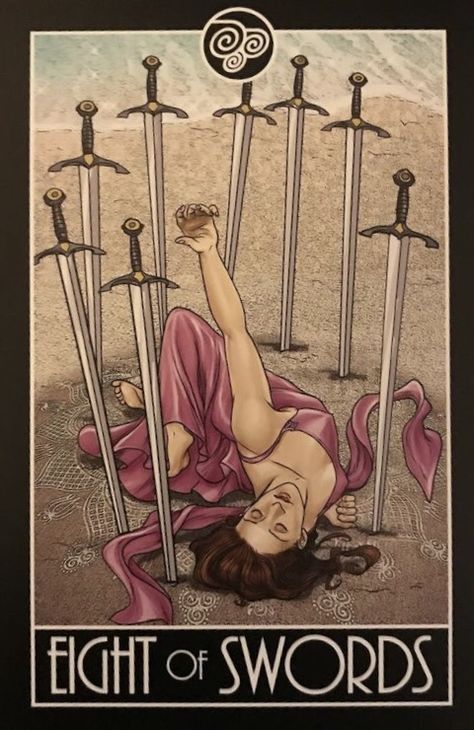 8 Of Swords Tarot, 8 Of Swords, Tarot By Cecelia, Tarot Cards Art Illustration, Swords Tarot, Astrology Art, Tarot Cards Art, Cards Art, Lgbt Art