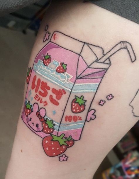 Milk Tattoo, Tattoo Tour, Strawberry Tattoo, Strawberry Milk, Body Modifications, A Tattoo, Tattoos And Piercings, Geometric Tattoo, Art Tattoo