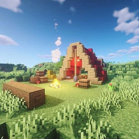 Campsite Minecraft, Minecraft Tent, Minecraft Village, Minecraft Banner Designs, Bangunan Minecraft, Creeper Minecraft, Minecraft Bedroom, Minecraft Medieval, Medieval City