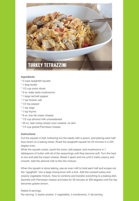 Turkey Tetrazzini Lean & Green Recipe www.jonesintoloseweight.com  Coach Jones Turkey Lean And Green Recipes, Optavia Turkey Recipes, Optavia Turkey, Turkey Tetrazini, Optavia 30, Optavia Chicken, Optivia Meals, Healthy Fats List, Optavia Hacks