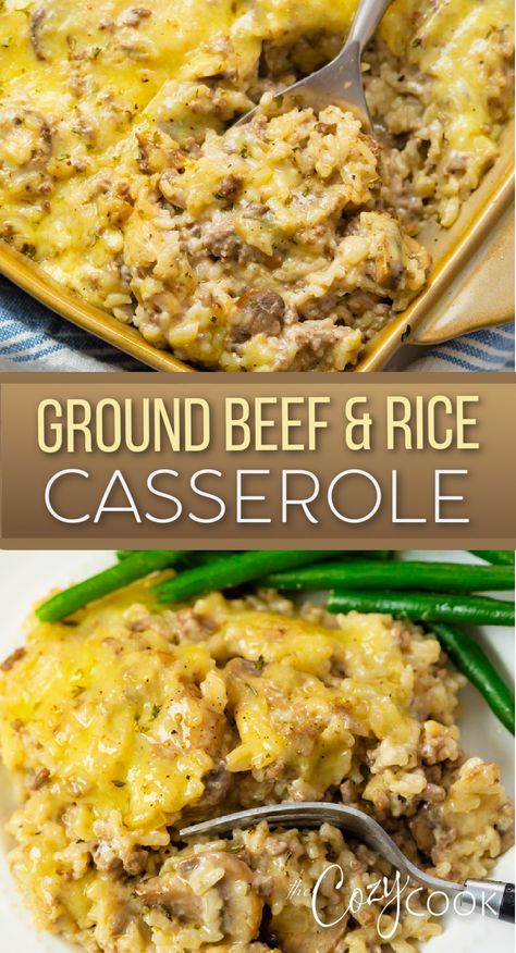 ground beef and rice with cheese Cheesy Rice Casserole, Ground Beef And Rice Casserole, Beef And Rice Casserole, Crockpot Ground Beef, Beef Freezer Meals, Ground Beef And Rice, Ground Beef Rice, Rice Casserole Recipes, Keto Beef Recipes