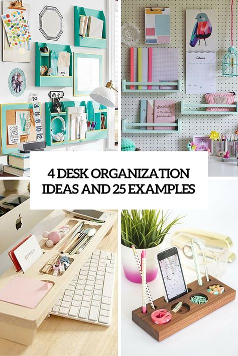 four+Desk+Organization+Suggestions+And+25+Examples Diy Desk Organization, Desk Organization Tips, Work Desk Organization, Desk Organization Ideas, Teen Desk, Homework Organization, Desk Organisation, Office Organization At Work, Desk Organization Diy