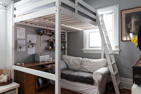 Loft Beds For Teens, Ikea Loft Bed, Loft Beds For Small Rooms, Modern Loft Bed, A Loft Bed, Beds For Small Rooms, Couches For Small Spaces, Diy Loft Bed, Small Apartment Bedrooms