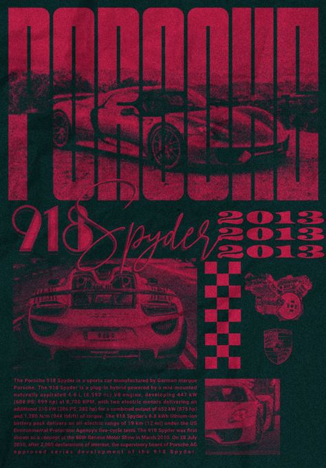 Engineer Room Ideas, German Poster Design, Porsche Poster Graphic Design, Porsche 918 Spyder Wallpapers, Car Poster Design Graphics, Brutalism Graphic Design, Car Graphic Design, Brutal Design, Brutalism Poster