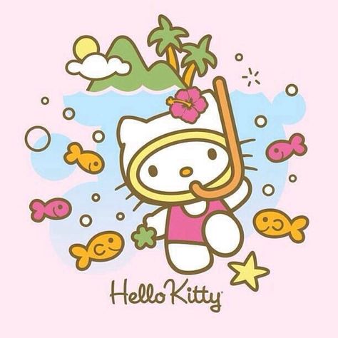 Hk Kitty Wallpaper, Hello Kitty Wallpaper, A Cat, Palm Trees, Hello Kitty, Trees, Kitty, Fish, Water