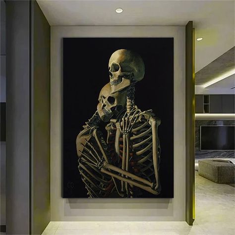 Loft Wall Art, Couple Skull, Couples Canvas Art, Graffiti Canvas Art, Couple Canvas, Skeleton Couple, Skull Wall Art, Couples Wall Art, Romantic Wall Art