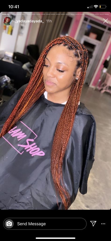 #braids #knotlessbraids #copper #burntorange #mosiacbraids #colorfulbraids #waistlengthknotless braids by: IG @_yadayadayada_ worn by: IG @a.kween_ Ombre Copper Box Braids, Copper Brown Braids Black Women, Ginger Ombre Box Braids, Cinnamon Knotless Braids, Copper Braiding Hair, Knotless Box Braids Orange, Knotless Braids Fall Colors, Copper Knotless Braids Black Women, Copper Brown Box Braids