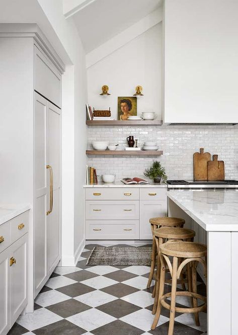 French Country Remodel by reDesign home C H I C A G O | 1stDibs 2021 Interior Design Trends, French Inspired Kitchen, White Kitchen Tiles, Checkerboard Floor, Devol Kitchens, Interior Luxury, Casa Country, Yellow Room, Grey Paint Colors