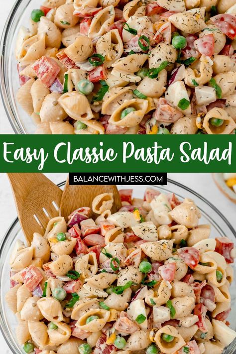 This super easy, mayo-based Pasta Salad is the perfect side for BBQs and picnics. The dressing is creamy, tangy, and a touch sweet. It's even delicious and hearty enough to stand on its own as a meal! Pasta Salad With Mayo Dressing, Pasta Salad Dressing Recipe Mayo, Mayo Based Pasta Salad, Pasta Salad Mayo, Grilling Appetizers, Pasta Salad With Mayo, Easy Mayo, Chickpea Pasta Salad, Creamy Pasta Salad