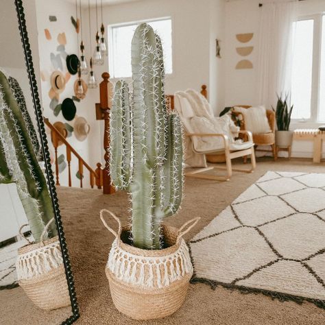 Fake Cactus Plants, Fake Cactus, Artificial Cactus, Potted Cactus, Faux Cactus, Desert Aesthetic, Cactus Pot, Concrete Planter, River Rocks