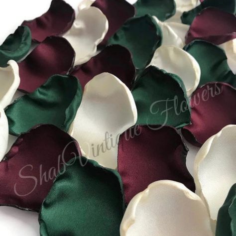 Rose Petals Table Decor, Green And Burgundy Wedding, Emerald Wedding Colors, Wedding Aisle Decor, Flower Girl Petals, Bridal Honeymoon, Eclectic Gifts, Maroon Wedding, Bridal Shower Tables