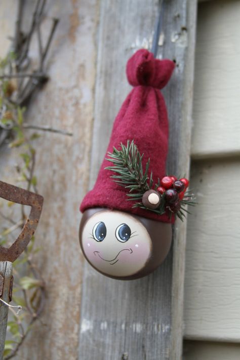 Brutus The Buckeye Light Bulb Ornament by MeltYourHeartSnowmen Crafts Using Buckeyes, Buckeye Ornaments Diy, Crafts With Buckeyes, Buckeye Snowman Ornaments, Ohio State Christmas Ornaments Diy, Buckeyes Crafts, 2022 Ornaments, Brutus The Buckeye, Ohio Ornament