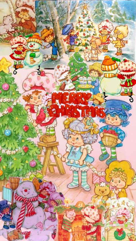 Strawberry Shortcake Christmas Wallpaper, Old Strawberry Shortcake, Strawberry Shortcake Christmas, Strawberry Shortcake Wallpaper, Christmas 80s, Christmas Strawberry, Cake Wallpaper, Care Bears Vintage, Strawberry Shortcake Cartoon