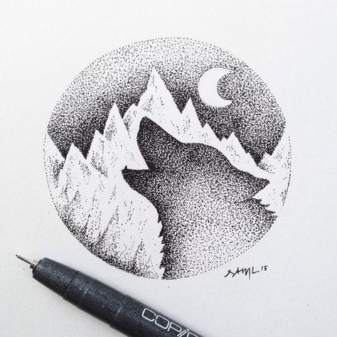 Simple Yet Intense Stipple Art To Help You See The Details - Bored Art Stylo Art, Stippling Drawing, Art Du Croquis, Dotted Drawings, Stippling Art, Wolf Drawing, White Drawing, Pencil Art Drawings, A Wolf