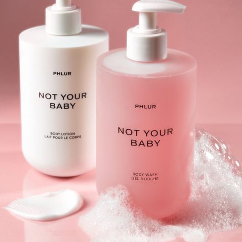 Anything but innocent. NOT YOUR BABY is now available in body wash and lotion. ⁠ ⁠ #phlur #phlurfragrances | Instagram Body Lotion Packaging Design, Body Wash Packaging, Body Lotion Packaging, Body Wash And Lotion, Baby Body Wash, Not Your Baby, Vanilla Milk, Cosmetic Design, Tonka Bean