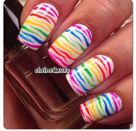 Rainbow Animal Print Nails, Rainbow Nail Art, Funky Nail Art, Finger Nail Art, Claw Nails, Print Nails, Pretty Nail Designs, Animal Print Nails, Art Disney