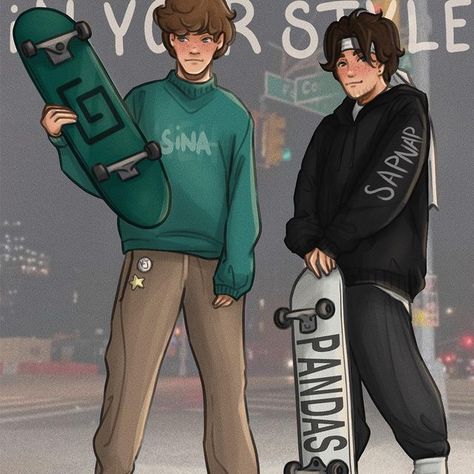 Credits to @sinahehh on instagram Holding Skateboard Pose Reference, Sapnap Wallpaper, Karl And Sapnap, Sapnap Fanart, Boys Skater, Boy Skater, Speed Draw, Skate Boy, Skateboard Boy