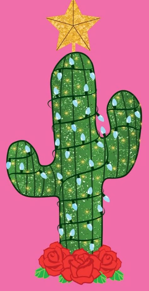 Christmas Lights Drawing, Cactus Quilt, Cactus Christmas Tree, Arizona Christmas, Cactus Crafts, Cactus Christmas Trees, Cactus Christmas, Christmas Cards 2018, Christmas Classroom Door