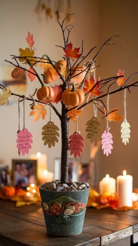 Thanksgiving Tree Ideas Thankful For, Thanksgiving 2024 Decor, Thanksgiving Homemade Decorations, Hosting Thanksgiving Decorations, Friendsgiving Hosting, Thanksgiving Diy Decorations, Thanksgiving Diy Decor, Homemade Thanksgiving Decorations, Thanksgiving Decor Diy