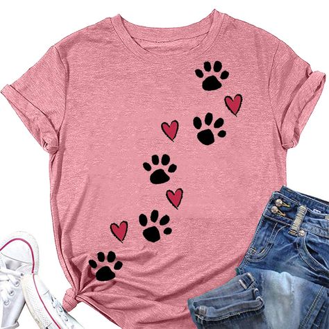 PRICES MAY VARY. ❤Feature of this funny cute dog paws print graphic tee shirts: Exquisite and lovely hot stamping process /Charming Design/Casual& Loose fit/Crewneck/Short Sleeve/Comfy and Soft. ❤Great Gift for Dog lovers: This cute funny dog paws print mom shirts soft and breathable.Full size for every shape of the body. Many colors to choose. It will be needed every day. Really a perfect gift for every dog lovers. ❤High-quality Casual Graphic Tee Tops: This casual crewneck short-sleeved summer Paw Ideas, Mom Graphic Tees, Dog Mom Shirt, Dog Paw Print, Print Graphic, Dog Paw, T Shirt For Women, Tshirt Design, Dog Paws