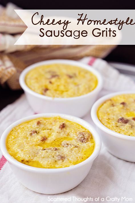 Cheesy Home-style Sausage Grits, Lightened Up Sausage And Grits Recipe, Sausage Grits, Cheesy Grits, Grits Recipe, Crafty Mom, What's For Breakfast, Breakfast Time, Breakfast Treats, Grits