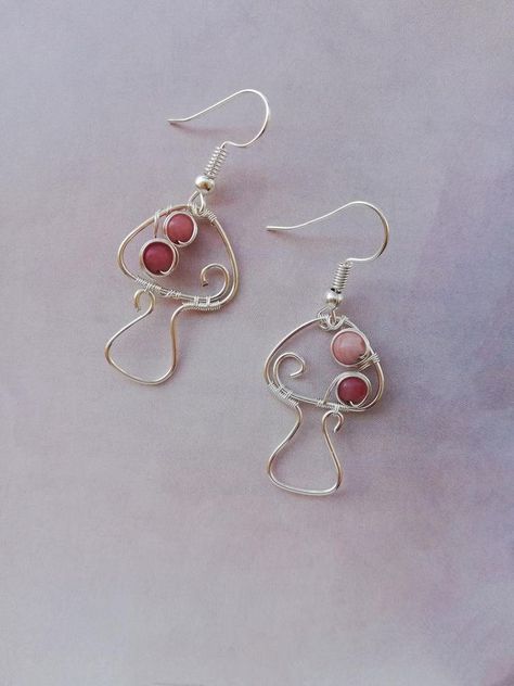 Pink Rhodonite, Mushroom Necklace, Wire Wrapped Jewelry Diy, Mushroom Earrings, Indie Jewelry, Autumn Inspired, Wire Jewelry Designs, Diy Wire Jewelry, Wire Work Jewelry