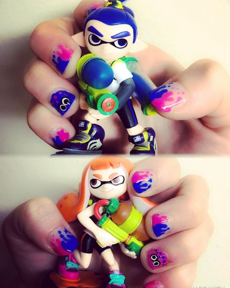 Splatoon Nails, Nintendo Nails, Splatoon, Nails Art, Nail Ideas, Nintendo, Nail Designs, Mario Characters, Nail Art