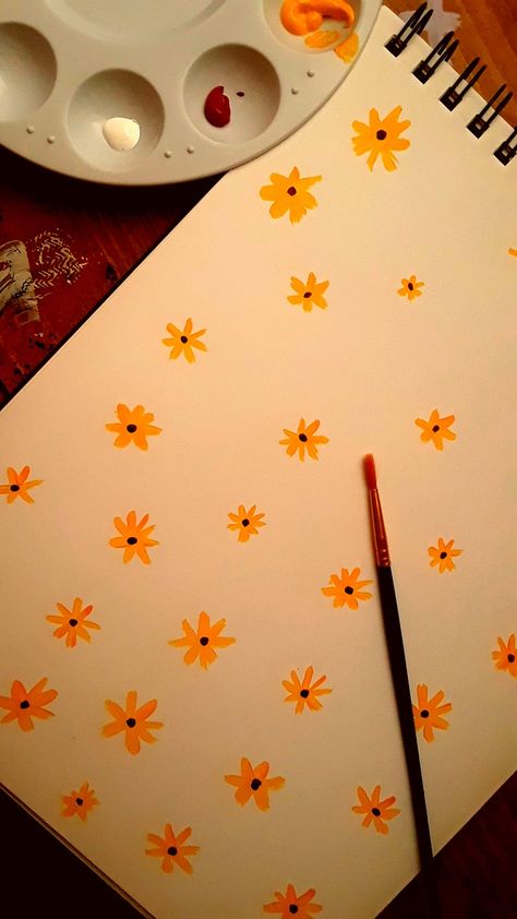 Cute Sunflower Paintings Easy, Sunflower Painting Aesthetic, Sunflower Painting Easy Simple, Sunflower Painting Simple, Easy Sunflower Drawing Simple, Things To Paint Ideas, Sunflower Painting Easy, Easy Sunflower Painting, Mini Sunflower Painting