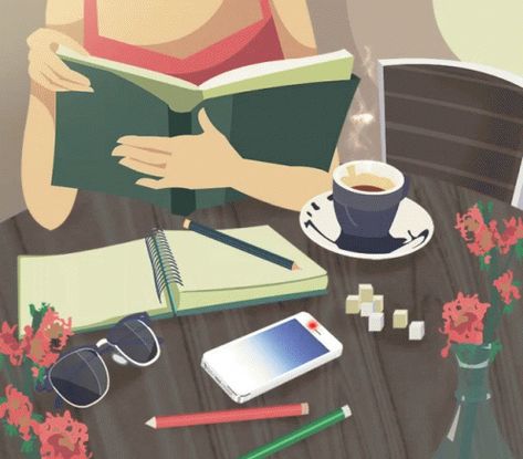 Beau Gif, 동화 삽화, Arte 8 Bits, Reading Art, Reading A Book, Girl Reading, A Cup Of Coffee, Girly Art, I Love Books