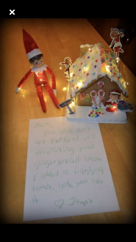 Elf Gingerbread House, Elf On The Shelf Gingerbread, Elf On Shelf, Awesome Elf On The Shelf Ideas, Very Merry Christmas, Shelf Ideas, On The Shelf, The Elf, Gingerbread House