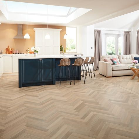 Art Select | Mountain Oak SM-RL22 Wooden Floors Living Room, Vinyl Flooring Kitchen, Wood Floor Design, White Living Room Decor, Karndean Flooring, Herringbone Wood Floor, Herringbone Wood, Open Plan Kitchen Dining, Open Plan Kitchen Living Room