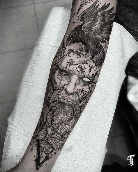 Viking Tattoos For Men, Fenrir Tattoo, Viking Warrior Tattoos, Mangas Tattoo, Black And White Tattoo, Viking Tattoo Sleeve, Tattoo Minimal, Material Ideas, Tattoo Inspiration Men