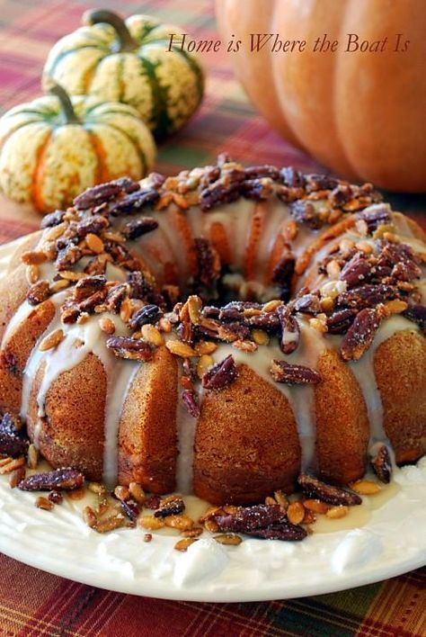 Cranberry Apple Pumpkin Bundt Cake Visit homeiswheretheboa... Pumpkin Bundt, Apple Pumpkin, Pumpkin Bundt Cake, Sugared Pecans, Cranberry Apple, Pumpkin Spice Syrup, Gateaux Cake, Maple Glaze, Cranberry Recipes