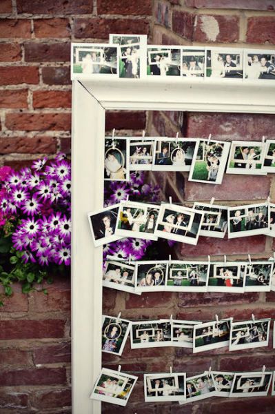 Creative photo display for wedding pictures Polaroid Guest Book, Tafel Decor, Frame Ideas, Polaroid Pictures, Hanging Photos, Guest Books, Park Weddings, Wedding Guest Book, Photo Displays