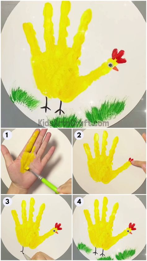 Simple Handprint Hen Art Tutorial For Kids - Kids Art & Craft Paper Air Balloon, Hen Art, Art And Craft For Kids, Hot Air Balloon Paper, Diy Hot Air Balloons, Frog Crafts, Handprint Craft, Chicken Art, Fun Activities To Do