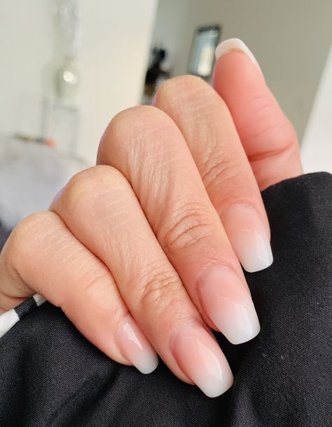 Pink Ombre French Tip Nails Almond, Square Round Ombre Nails, Ombre Acrilyc Nails, Translucent Ombre Nails, Nude To White Ombre Nails Almond, Proposal Nails Ideas Acrylic, Squoval Ombre Nails, Ombre Milky White Nails, Ombré French Manicure