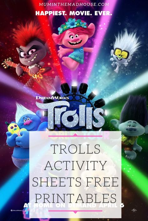 These fun free trolls activity sheets and free printables will hopefully give you five minutes peace. Celebrate Trolls World tour with our downloadable printables Movie Night Activities, Preschool Activities Art, Genre Lessons, Storytime Crafts, Dance Camp, Trolls Party, Night Activities, Trolls Birthday Party, Troll Party