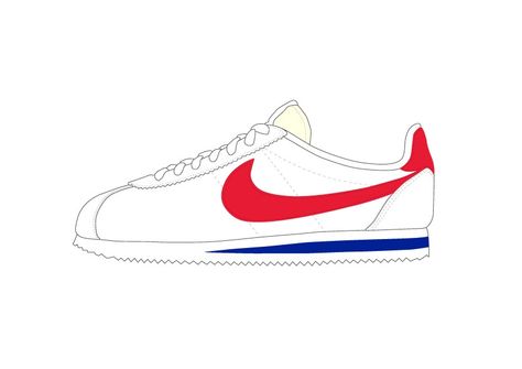 Nike Cortez illustration Nike Cortez Drawing, Chola Party, Shoe History, Kyrie Irving 2, Old Nikes, Sneakers Illustration, Forest Gump, Shoes Ads, Nike Max