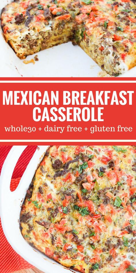 This Mexican Breakfast Casserole is a hearty way to start your day or entertain guests. It's full of potatoes, eggs, and all the Mexican flavors you love. Plus it's dairy free, gluten free, and Whole30! Breakfast Mexican, Paleo Mexican, Mexican Breakfast Casserole, Mexican Breakfast, Whole 30 Breakfast, Hash Brown, Paleo Whole 30, Paleo Dinner, Paleo Breakfast