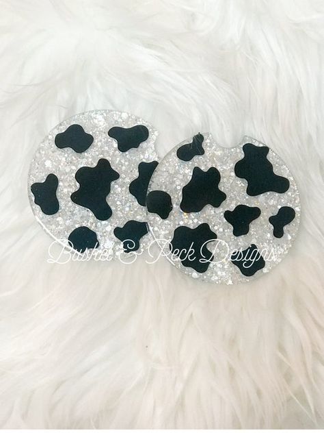 Glitter Car Coasters, Car Decorations Interior Cow Print, Car Accessories Cow Print, Punchy Car Accessories, Car Coasters Resin, Epoxy Car Coasters, Cow Car Accessories, Western Car Decorations Interior, Country Car Accessories