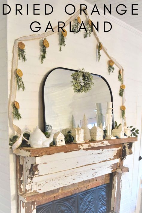 DIY Christmas décor for the farmhouse mantel! Anyone who love a fresh, natural, old-fashioned look with a minimalist boho vibe will love this easy, simple DIY dried orange and rosemary garland. Hang it in the kitchen or over the mantel for a bit of Christmas cheer! #Christmas #DIY #farmhouse #EASY #manteldecor #natural #citrus #orange Rosemary Garland, Christmas Bucket List Printable, Southern Red Velvet Cake, Georgia Christmas, Farmhouse Mantel, Christmas Bucket List, Christmas Bucket, Dried Orange Slices, Dried Oranges