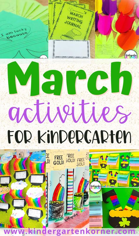 Kindergarten March crafts, activities, bulletin board ideas, writing prompts, math worksheets and so much more printable resources for St Patrick's Day, Read Across America Week, WOMEN’S HISTORY MONTH, and Spring... March Kindergarten Crafts, March Kindergarten Activities, March Bulletin Board Ideas, Kindergarten March, Read Across America Week, Writing Bulletin Boards, March Bulletin Board, March Writing, Kindergarten Names