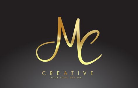 Handwritten MC M C Letters Logo. MC M C Sign with Golden Wire Effect. Mc Logo Design Ideas, Mc Logo Design, Qm Logo, M Logo Design, C M, M Letter Images, Mc Logo, Gold Logo Design, Cm Logo