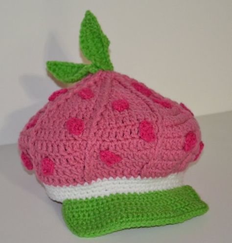 crochet Newsboy Hat pattern Strawberry Shortcake Hat, Newsboy Hat Pattern, Crochet Cartoon, Crochet Newsboy Hat, Crochet Strawberry, Newsboy Hat, Crochet Clothing And Accessories, Baby Props