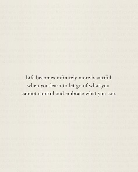 Life becomes so much more beautiful when you stop trying to control everything. Let go of the things you can’t change, the outcomes you can’t predict, and the opinions that don’t serve you. Instead, focus on what you can control - your mindset, your actions, and how you respond to life’s challenges. When you embrace this, you create space for peace, growth, and joy. Remember, true freedom comes from releasing the need to control and trusting the flow of life. That's where beauty truly... When Things Are Out Of Your Control, Stop Responding Quotes, You Can’t Control Quotes, How To Stop Trying To Control Everything, Let Go Of Things You Can't Control, Can’t Control Quotes, You Can Only Control Yourself Quotes, What You Can Control And What You Can’t, How To Let Go Of Control