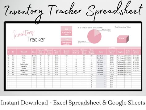 Inventory Tracker Google Sheets, Inventory List, Inventory Spreadsheet, Inventory Log, Inventory Tracker Excel, Inventory Google Sheet Google Sheets Inventory Template, Craft Supplies Inventory, Inventory Management Templates, Inventory Spreadsheet, Inventory Sheet, Spreadsheet Design, Inventory Organization, Inventory Tracker, Business Inventory