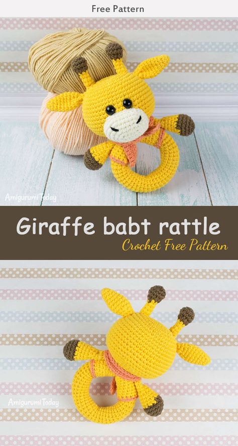 Giraffe Baby Rattle Crochet Free Pattern #crochet #toy #freepattern Baby Rattle Crochet Free Pattern, Crochet Cows, Giraffe Haken, Giraffe Crafts, Rattle Crochet, Crochet Giraffe Pattern, Crochet Giraffe, Amigurumi Today, Crochet Toys Free Patterns